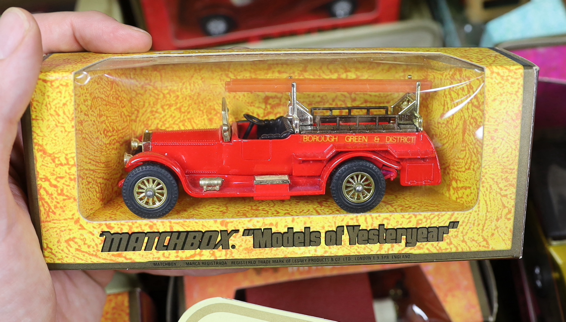 A collection of boxed Matchbox Models of Yesteryear (94 vehicles) in a variety of era boxes, mostly cream window boxes, some ‘wood effect’ boxes, etc.